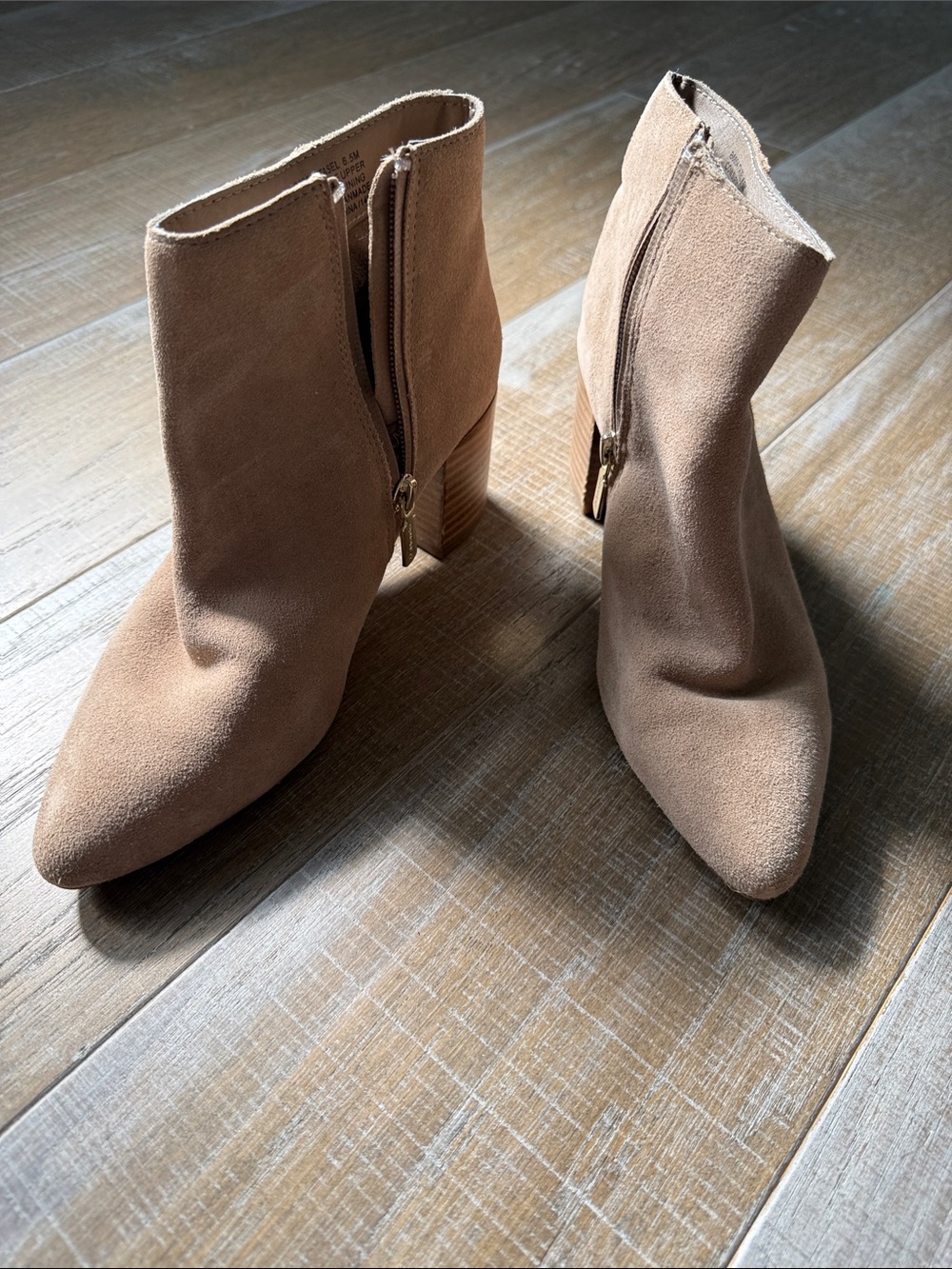 Blondo Beige Suede Pointed Toe Ankle Booties